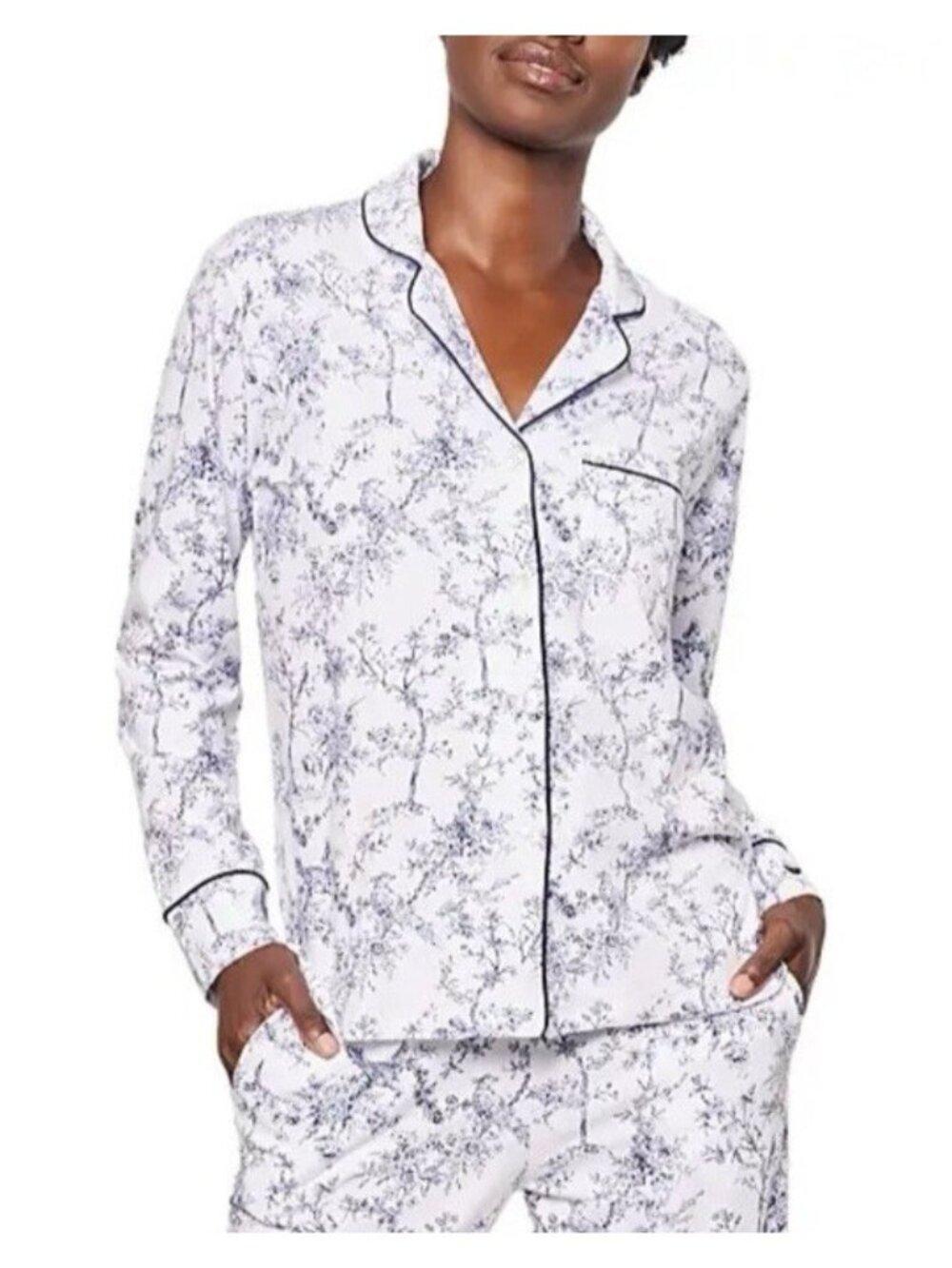 PETITE PLUME timeless toile pajama top blue white SMALL floral loungewear